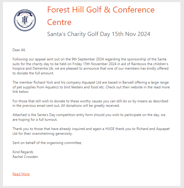 Aquapet Lends a Helping Hand to Forest Hill Golf & Conference Centre—Santa’s Charity Golf Day